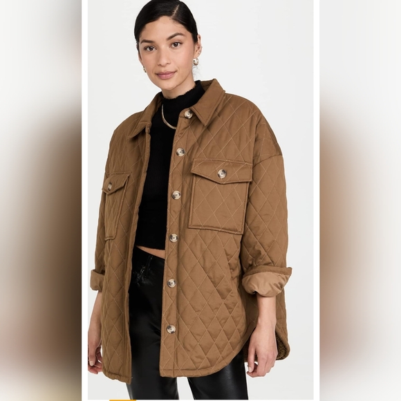 NWT Good American Quilted Sherpa Button Shacket Jacket Brown 🤎 5/6 XXL/3XL - Picture 4 of 10
